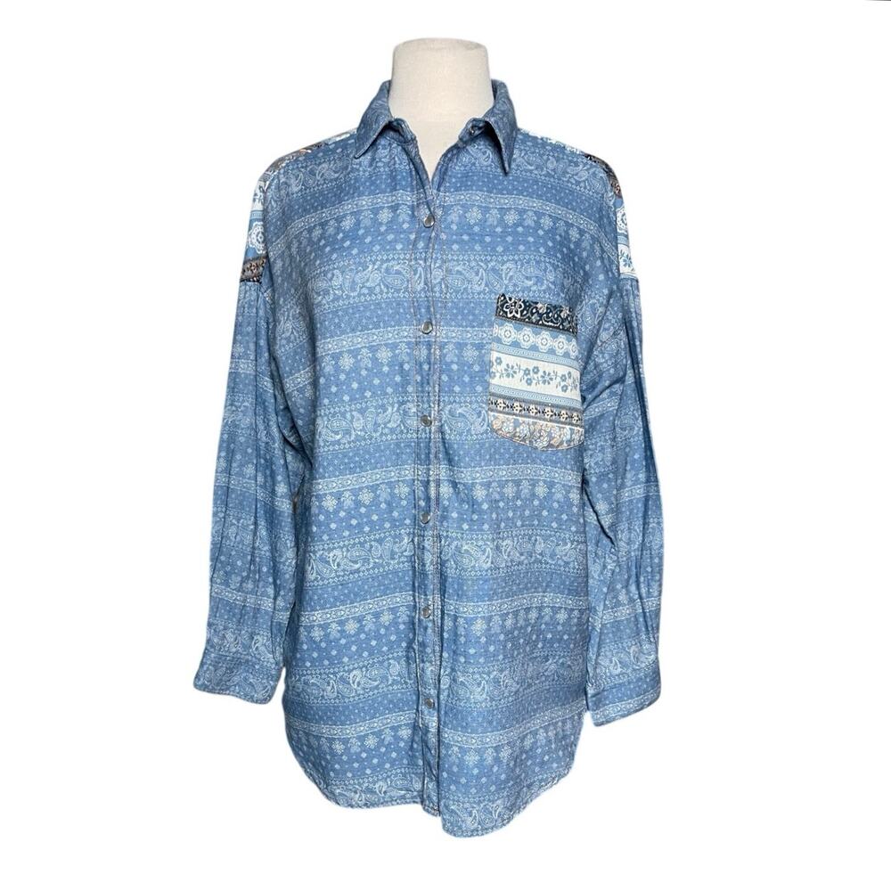 HAYDEN Los Angeles Western Snap Front Long Sleeve Mixed Print top